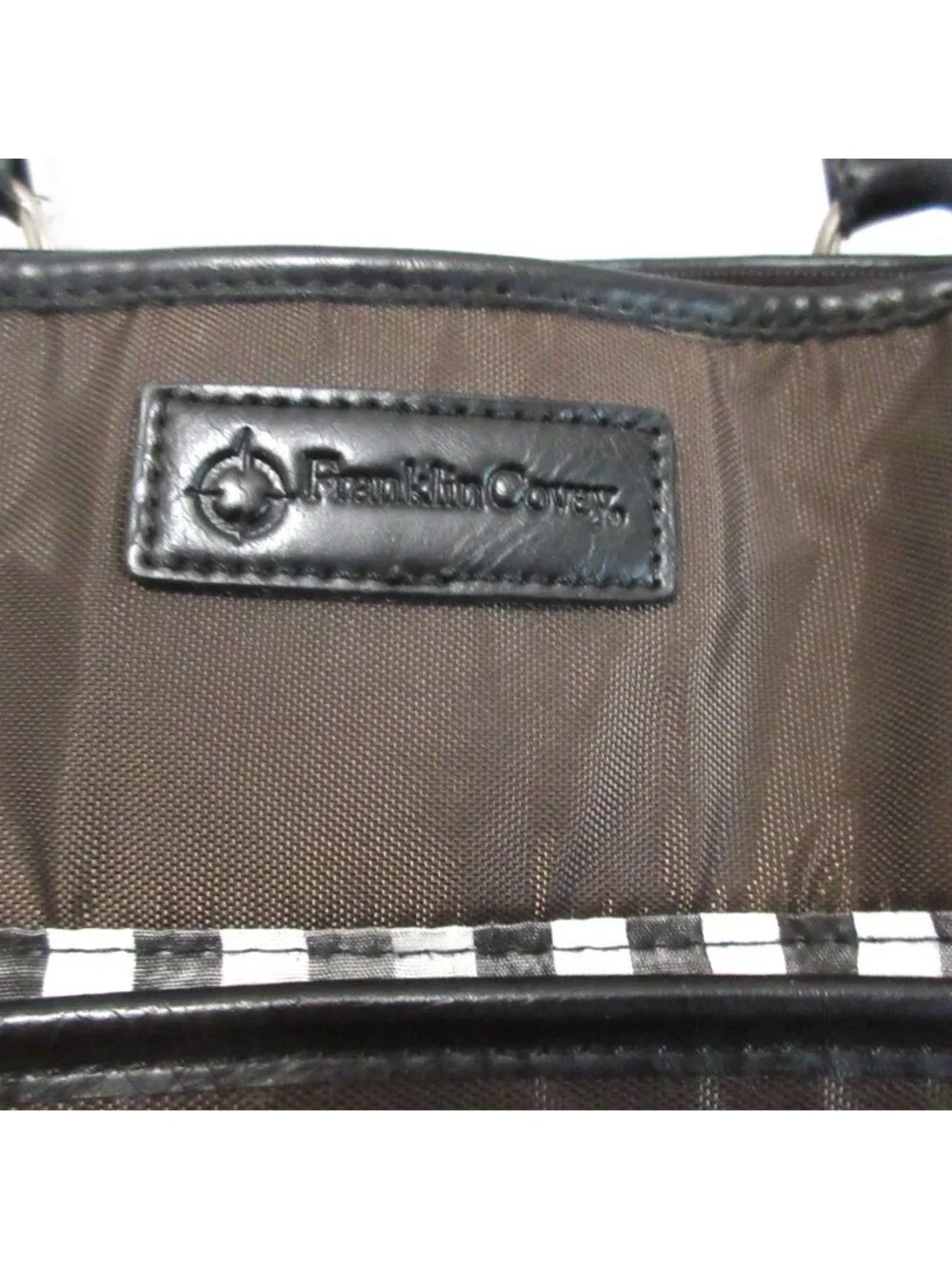 Franklin Covey Dark Brown Laptop Tote Business Work Shoulder Nylon Bag Faux Trim